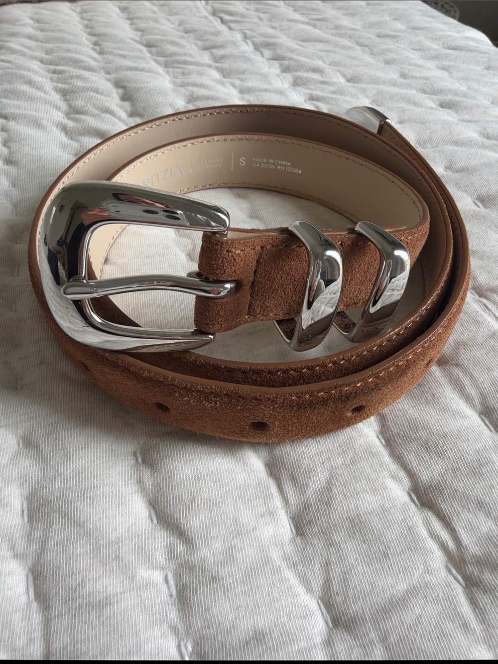 Aritzia Suede Brown Belt with Silver Buckle